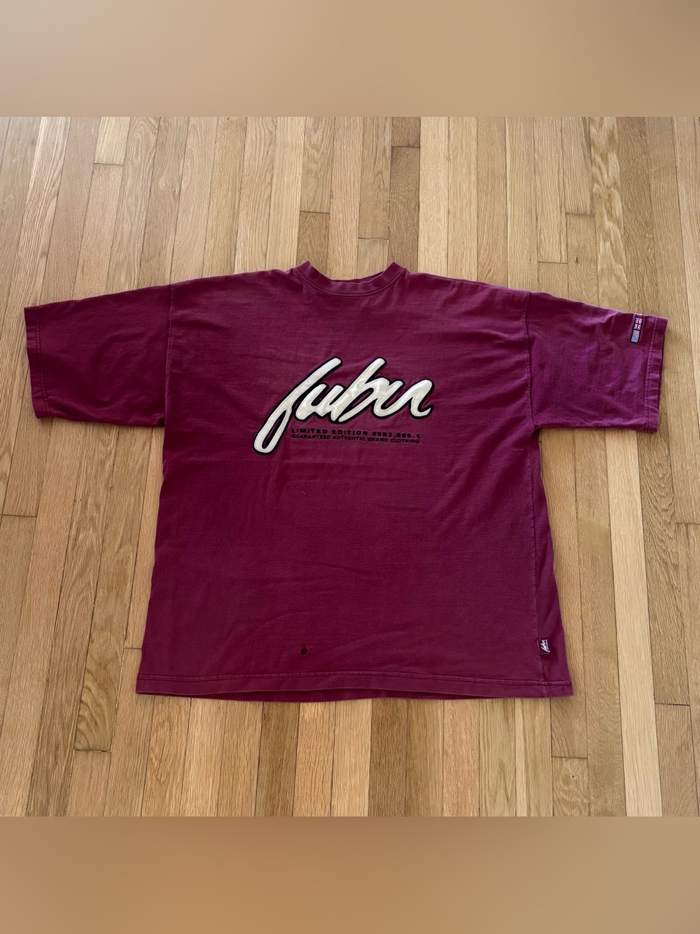 FUBU Vintage 90s Baggy T Shirt 3XL Red Maroon Script Logo Rare Hip Hop